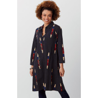 Nahila A-Line Button-Down Long Shirt - Black/Multi