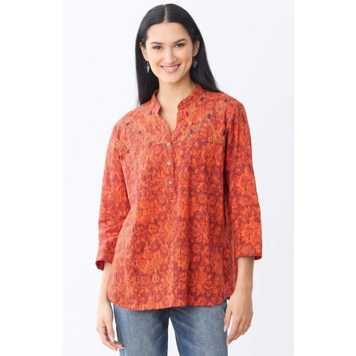 Chinam Band Collar Henley Shirt - Flame