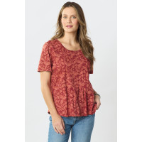 Naina Cotton Jersey Batik Print Tee - Fire red
