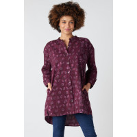 Chitrani Band Collar Oversized Shirt - Eggplant/Multi