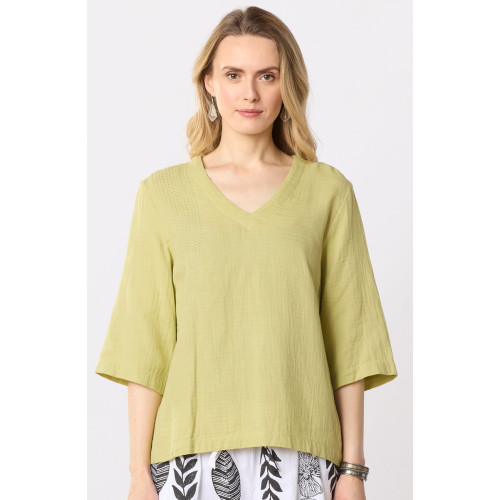Kochi Double Gauze V-Neck Top - Kiwi