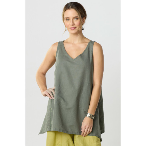 Vashi Linen Cotton Handkerchief Hem Tank - Herb