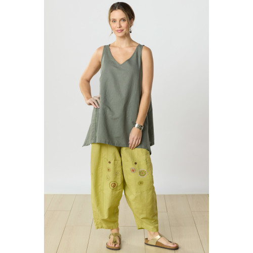 Field Linen Cotton Pull-On Lantern-Leg Pant - Citrus green