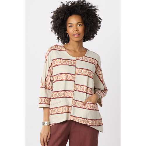 Rimsha Cotton Jersey Oversized Boxy Top - Natural/Multi Rimsha Cotton Jersey Oversized Boxy Top - Natural/Multi