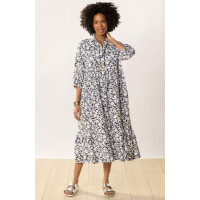 Kashmira Organic Cotton Button-Front Maxi Shirt Dress - White/Black