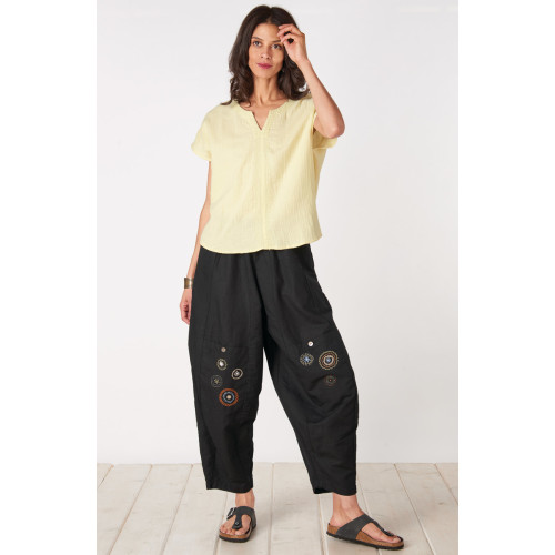 Field Linen Cotton Pull-On Lantern-Leg Pant - Black