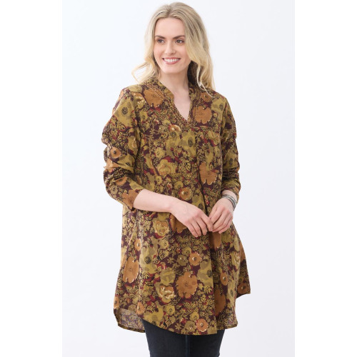 Pavni Band Collar Pullover Tunic - Port/Multi