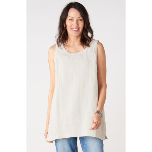 Sanju Double Gauze Long Tank - Fleur de sel