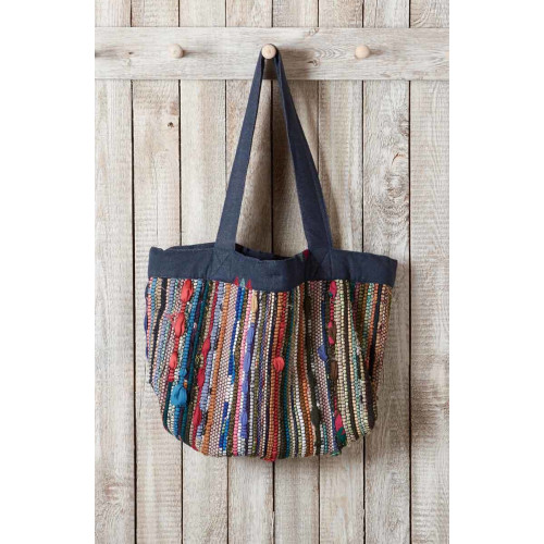 Recycled Yarn Handwoven Chindi Ellora Bag - Dark denim/Multi