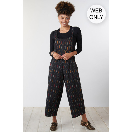Deepti Ikat Cropped Overalls - Black/Multi